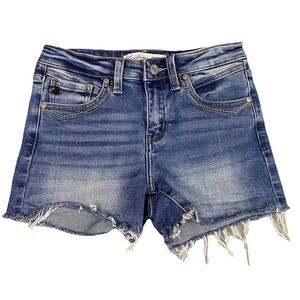 KanCan Maurices Frayed Raw Hem Rhinestone Denim Cutoff Shorts Womens 24 Blue